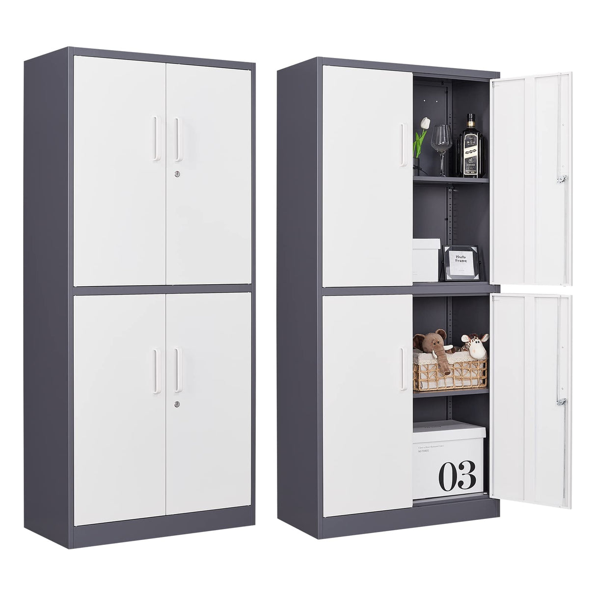 AFAIF Metal Storage Cabinets with Locking Doors,71" Tall Garage Storage Cabinet with 3 Adjustable Shelves, Lockable Steel Office Storage Cabinet Tool Cabinet for Home Office,Garage, Pantry