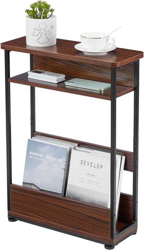 Side Table with Storage Shelf, 3 Tier Long End Table Slim Sofa Table for Narrow