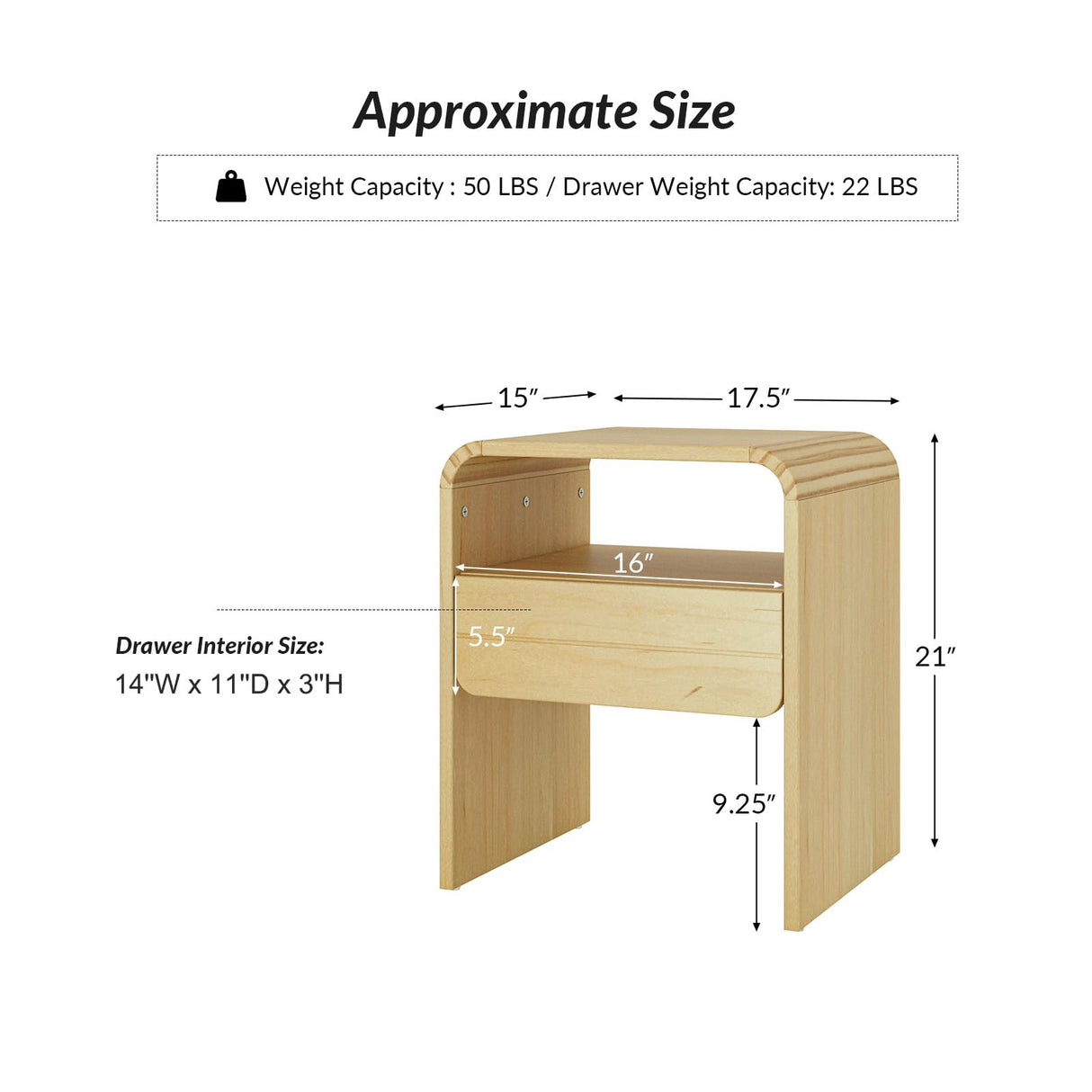 Nightstand with 1-Drawer, Modern Curved-Top Nightstand, Night Stand for Small Spaces,