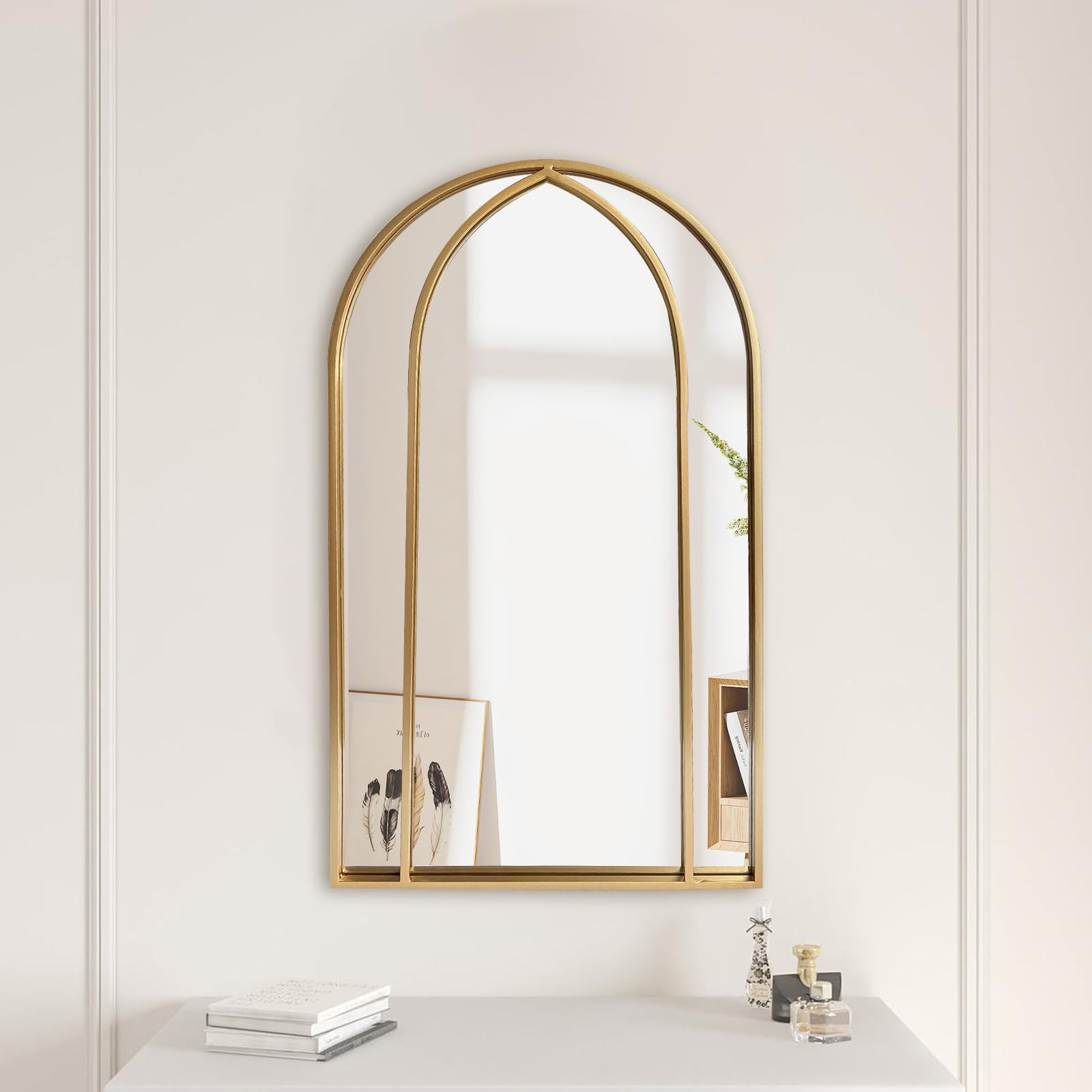 Vanity Wall Mirror Home Decorative Mirror, Gold Arched Mirror