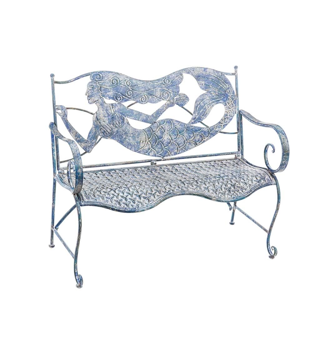 Mermaid Garden Bench for Outdoors | Outdoor Benches Weatherproof | Metal Bench