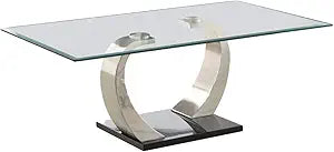 Benjara Floating Glass Top Coffee Table with Metal Support,