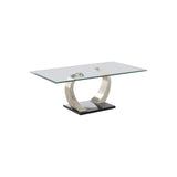 Benjara Floating Glass Top Coffee Table with Metal Support,