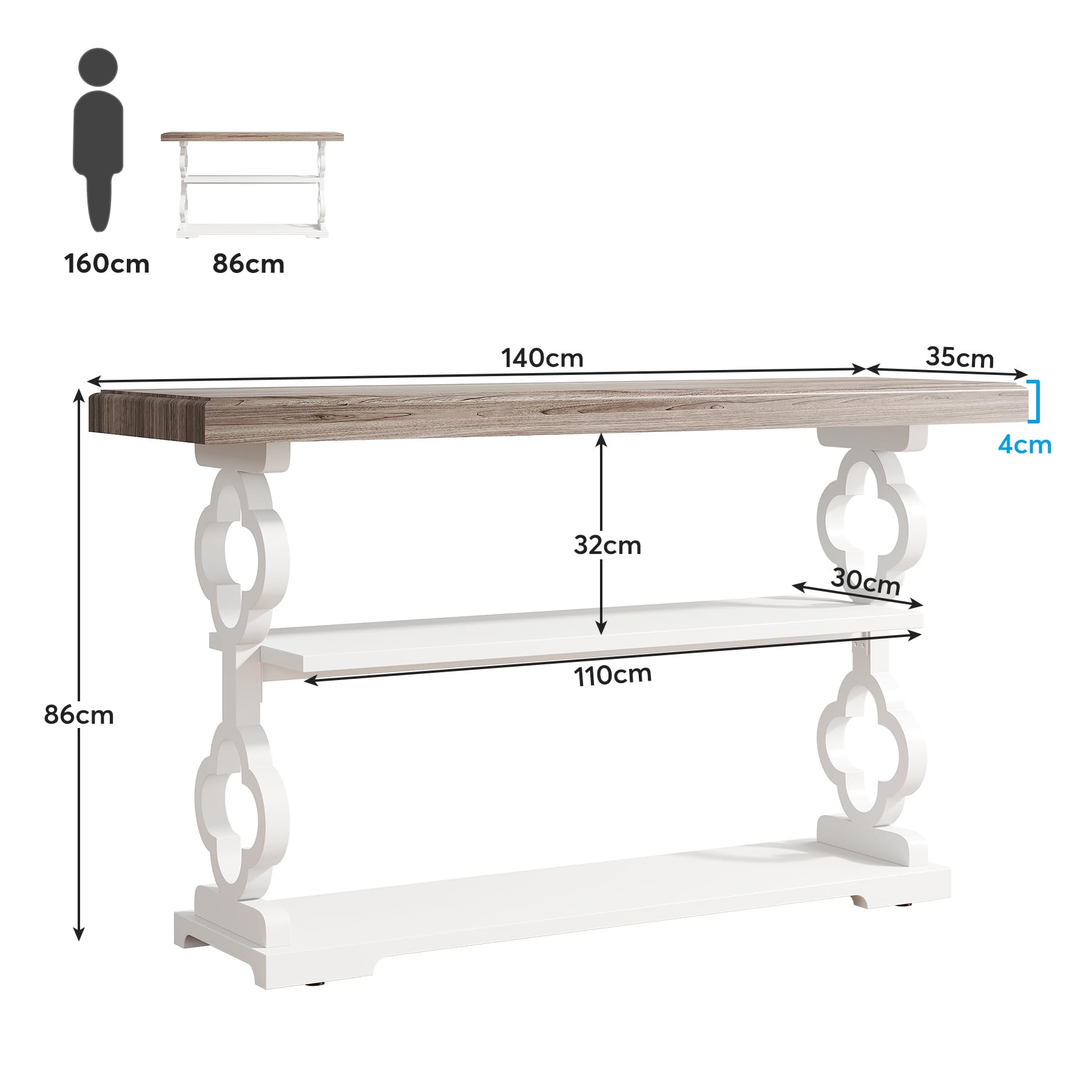 Farmhouse Console Table, 55 inch Long Sofa Table with Storage Shelves, 3 Tier Wood Accent Entry Table for Hallway,