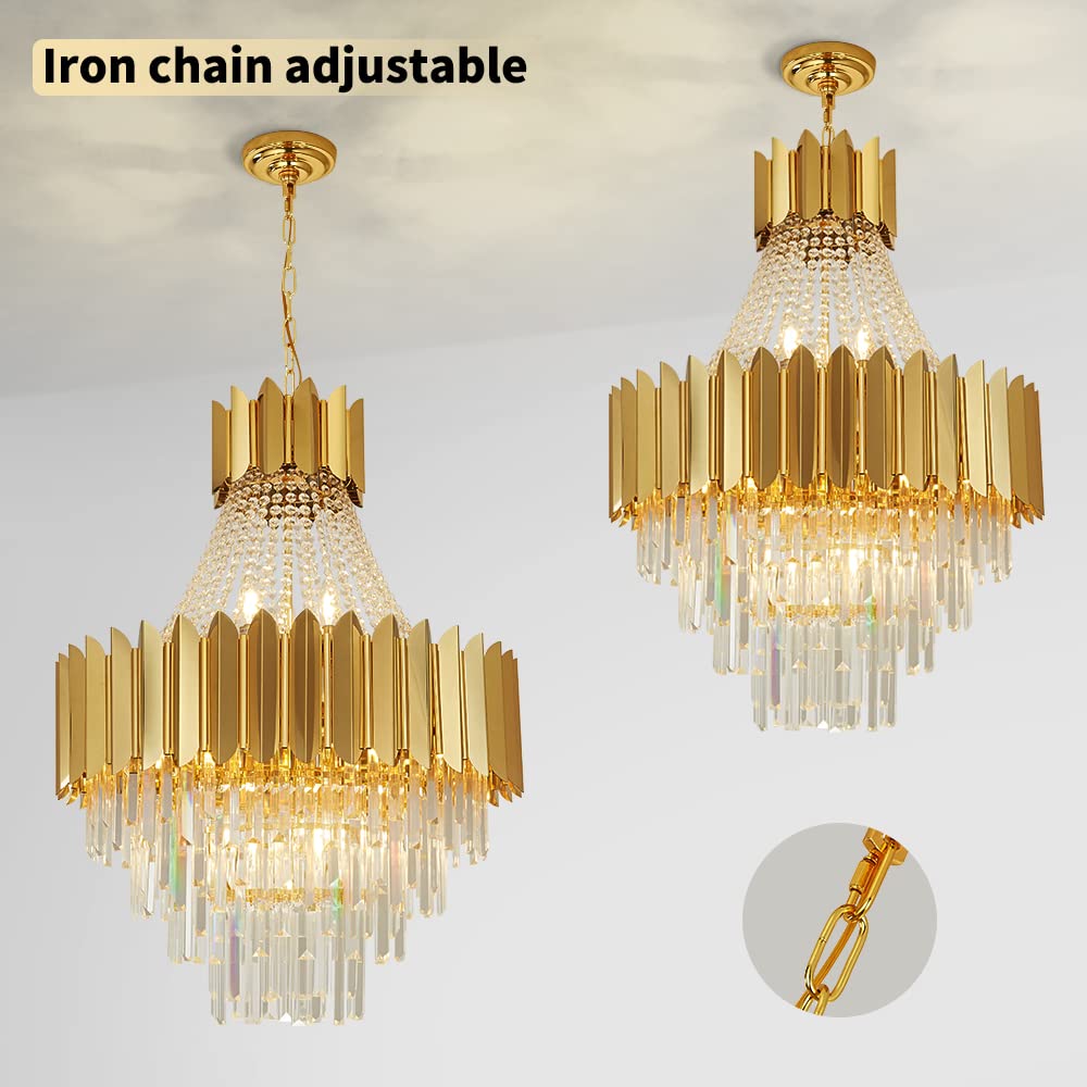 Modern Crystal Chandelier, Luxury Gold Crystal Hanging Ceiling Light Contemporary