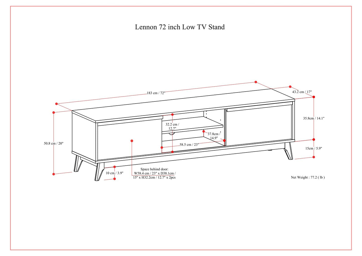 SIMPLIHOME Lennon 72 inch Wide Mid Century Modern TV Media Stand in Walnut Veneer for the Living Room and Entertainment Center