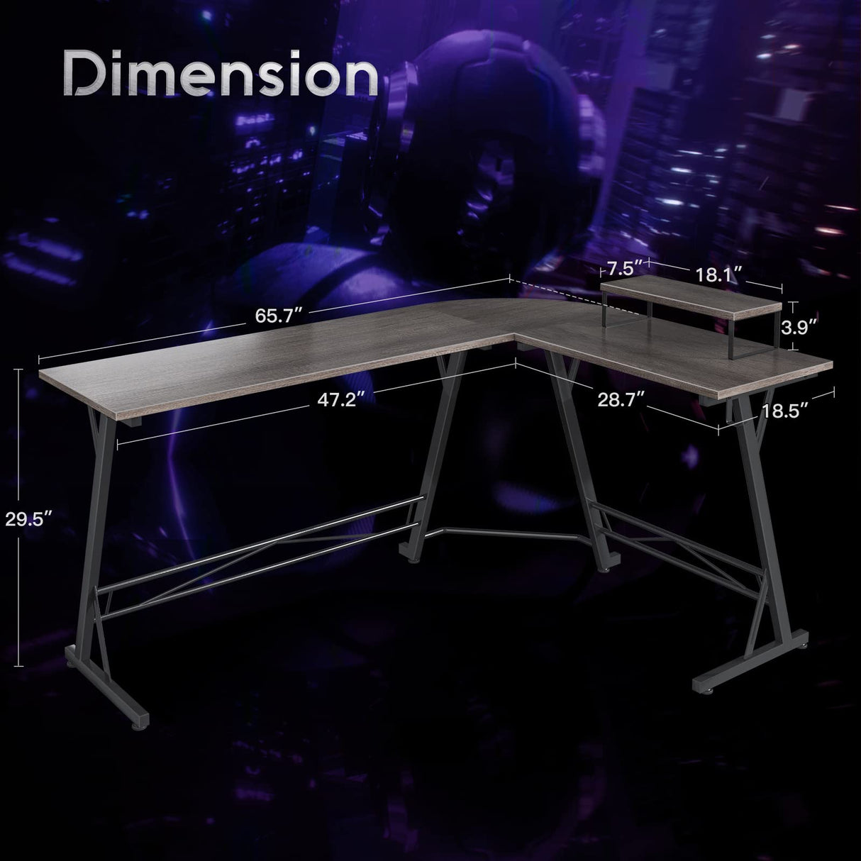 Gaming Desk L Shaped Computer Desk, Corner Desk for Home Office with Monitor Stand 66"