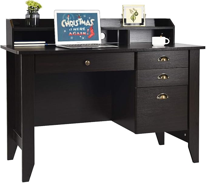 White Desk with Drawers, 47 Inch Home Office Computer Desk with File Drawers Student Girls Desks Teens Writing Table with Hutch, Small Desk with Drawer for Bedroom, White