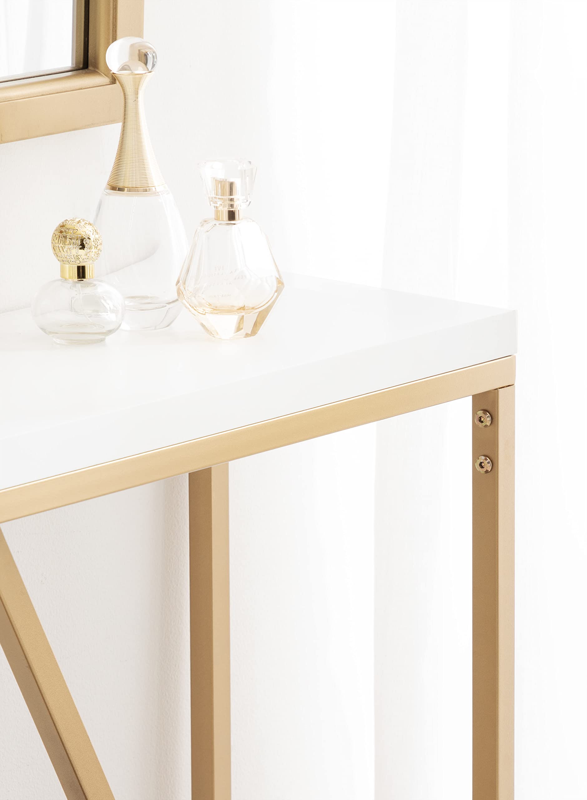 Laurel Kaya Modern Glam Console Table, 30 x 30 x 10, White and Painted Gold, Rectangle