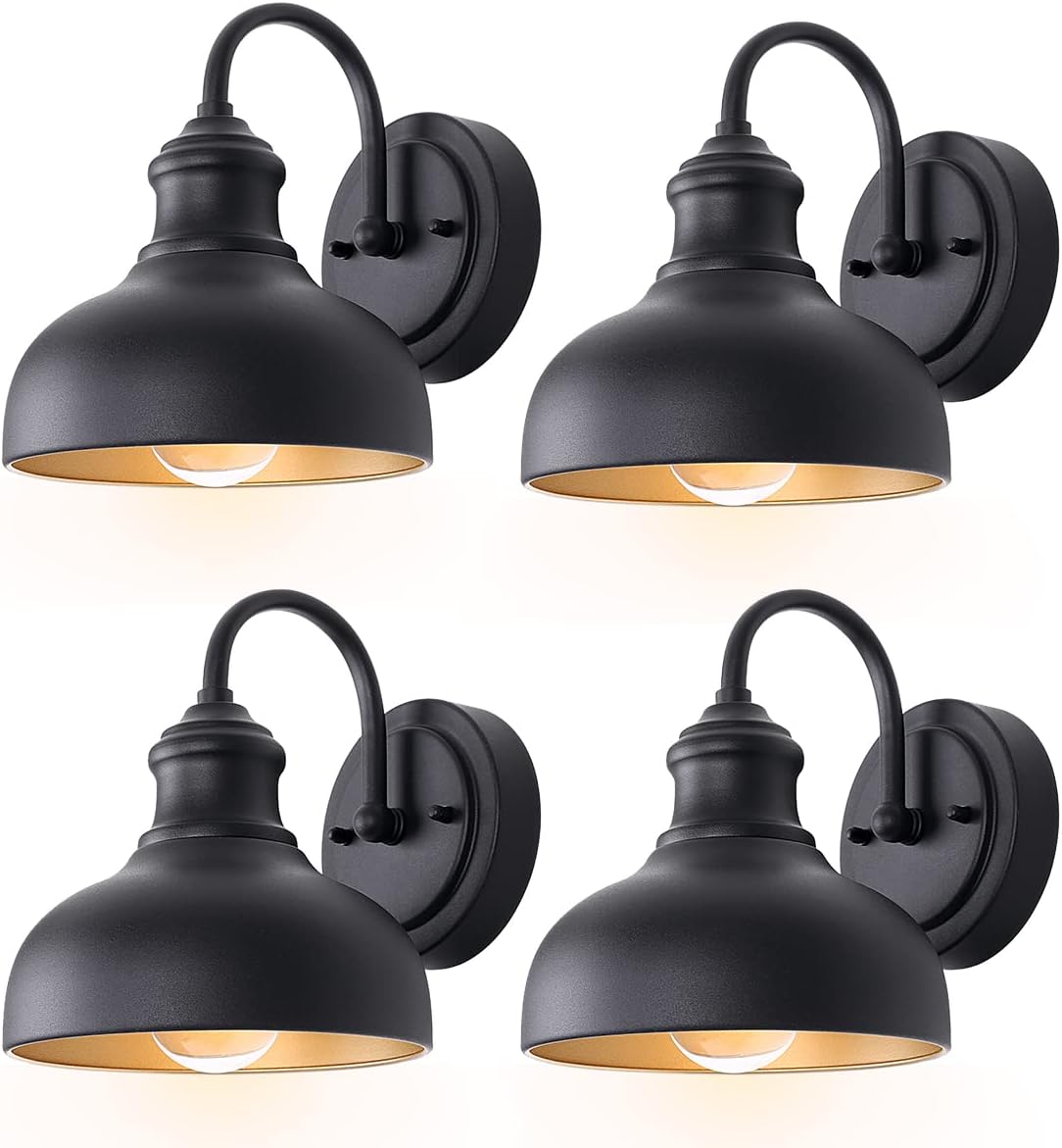 7 Inch Outdoor Gooseneck Barn Lighting Black Exterior Porch Door Light Fixture with Brass