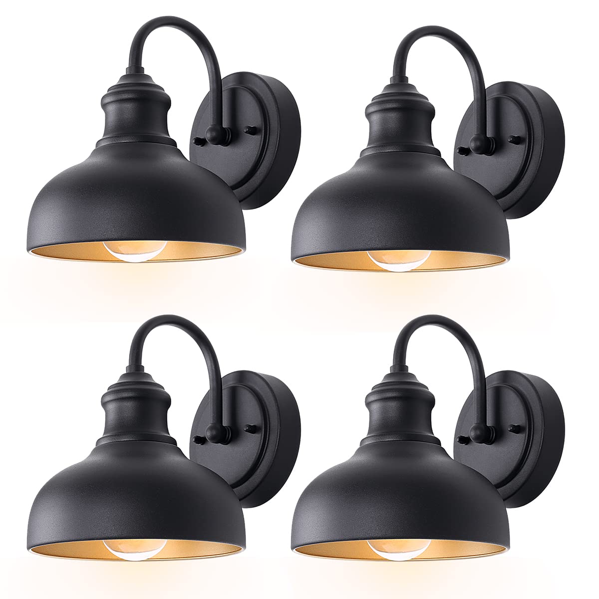 7 Inch Outdoor Gooseneck Barn Lighting Black Exterior Porch Door Light Fixture with Brass