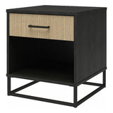 Kelly Nightstand, Faux Rattan & Black Oak