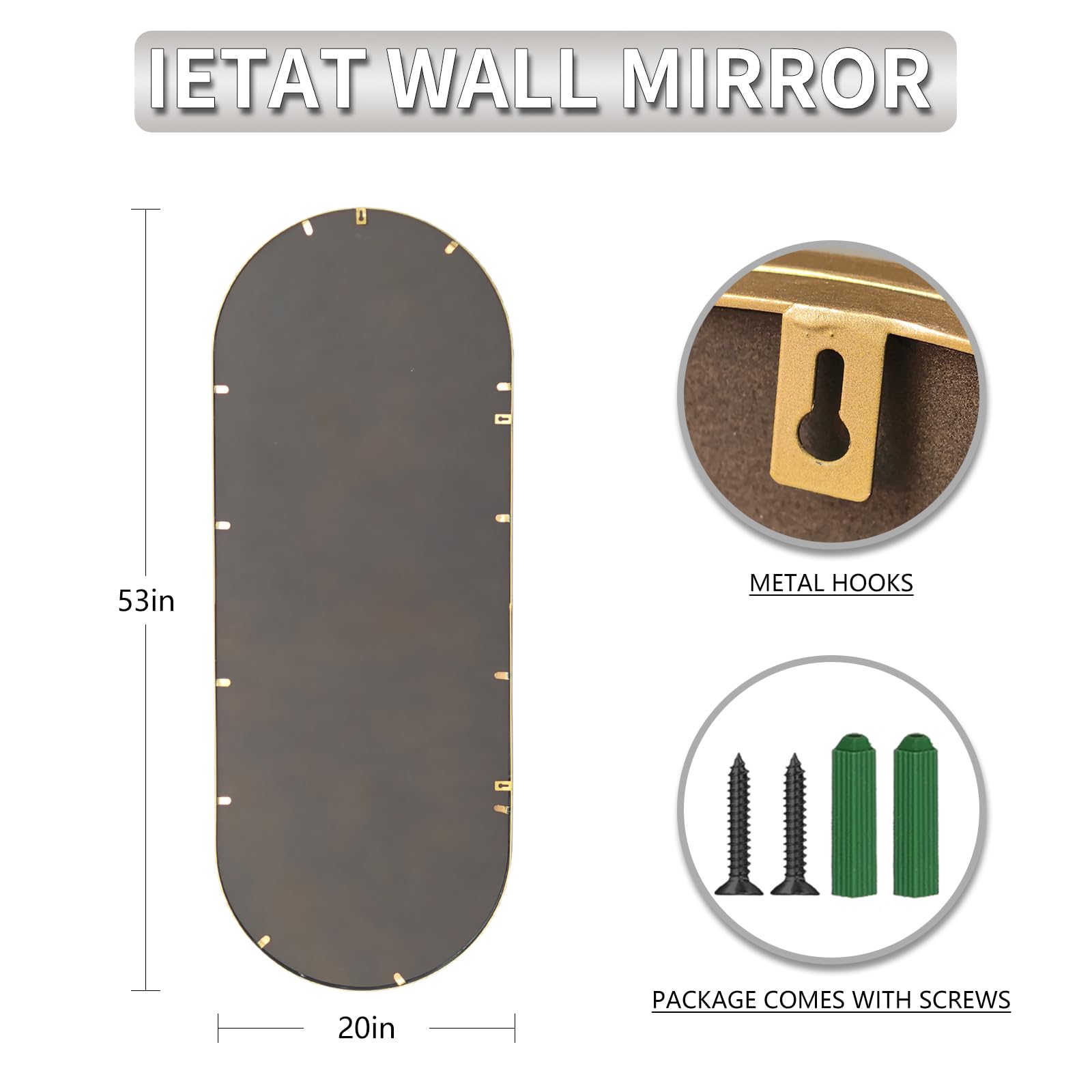 Antique Gold Oval Full Length Mirror - Vintage Beaded Wall Mounted 53"x20"