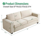 87" Beige Sofa Couch, Modern 2 Seater Sofa with Washable Cushion Covers, Comfy Deep