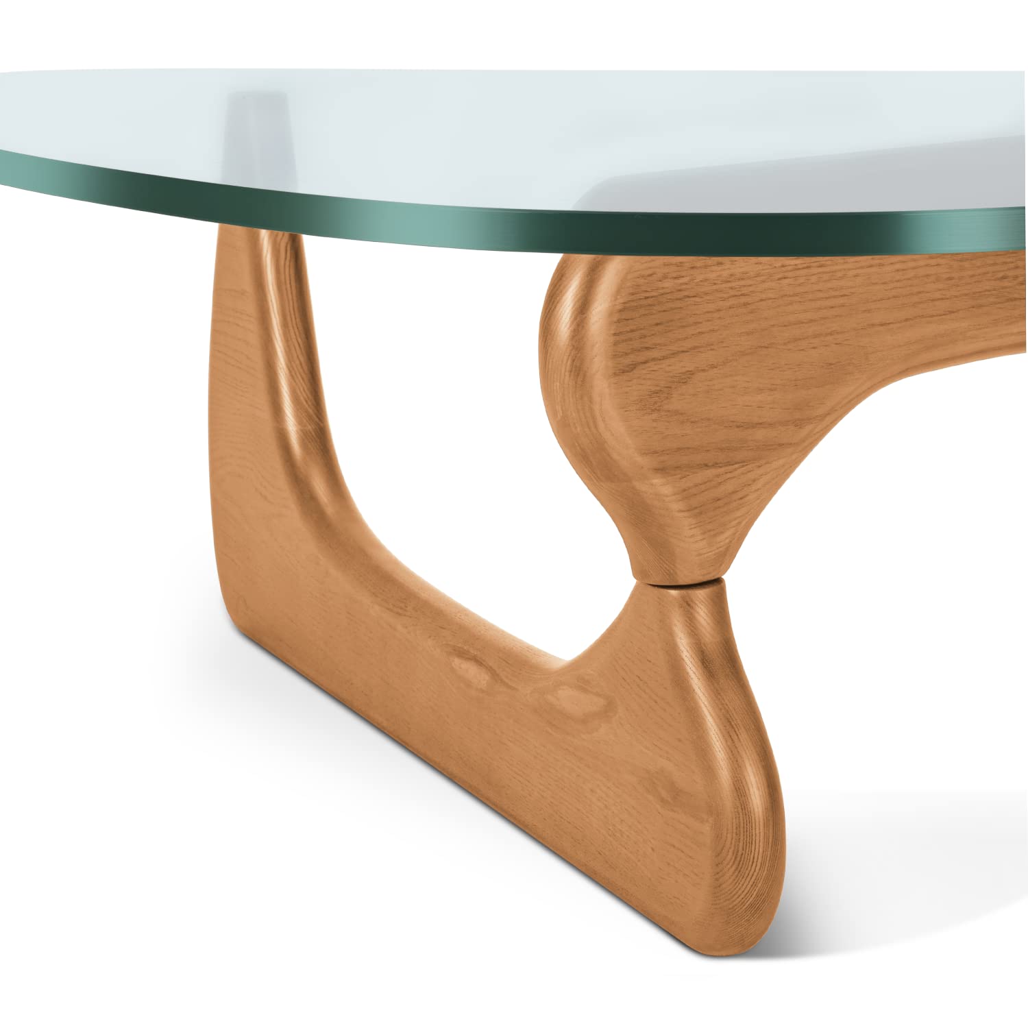 Noguchi Table Triangle Glass Coffee Table Vintage Glass End Table, Solid Wood Base and Triangle Clear Glass Top Modern End Table for Living Room, Patio, Study