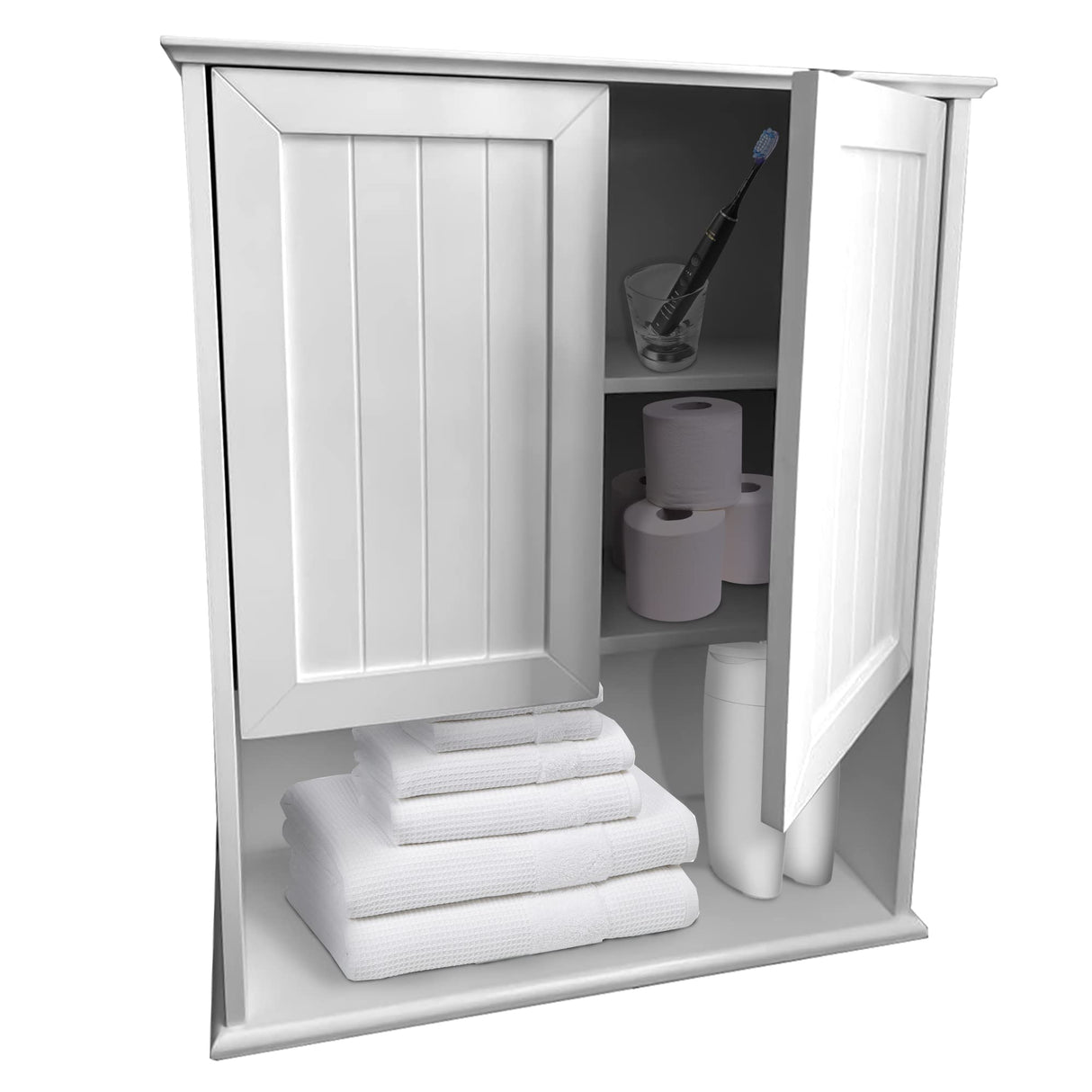 Bathroom Wall Mount Storage Cabinet, Medicine Organizer with 2 Doors & Adjustable Shelf