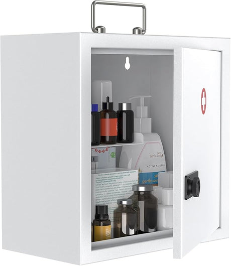 Wall Mount Medicine Cabinet with Key Lock & Handle Locking First Aid Cabinet Lockable