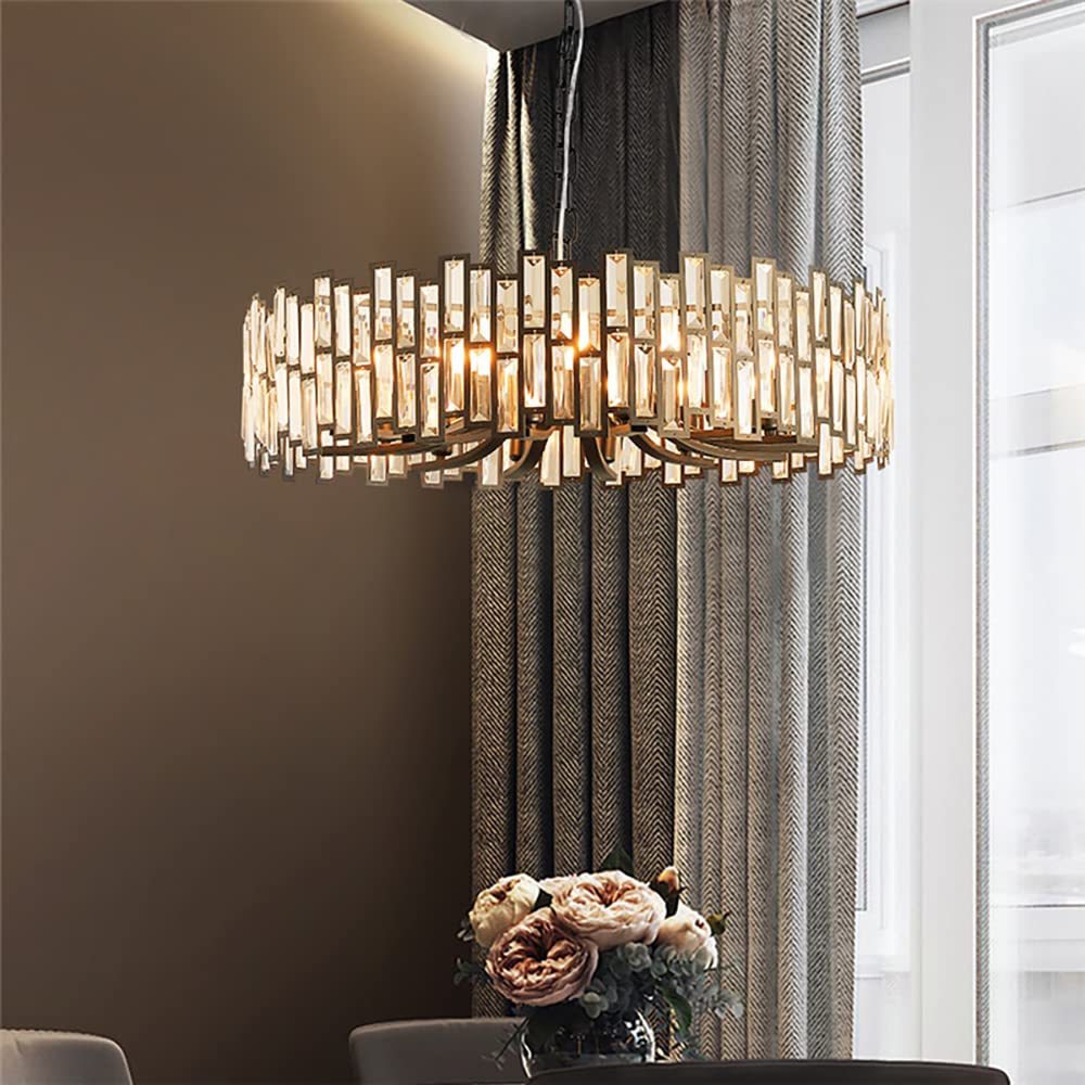 Black Chandelier,Crystal Round 10-Light Adjustable Height Chandelier Lighting Fixture