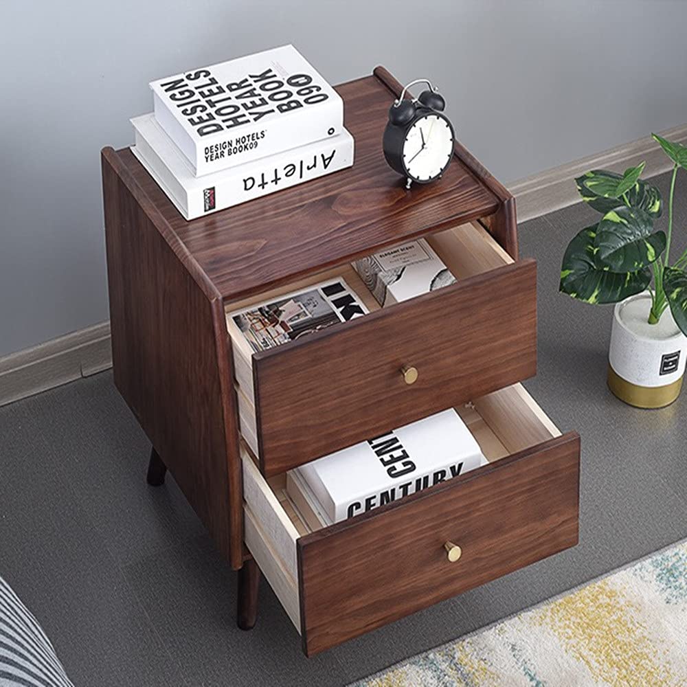 Mid Century Modern Nightstand with 2 Drawer Side Table for Bedroom