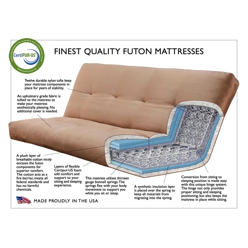 7" Full Size Futon Mattress Replacement, Suede Fabric Sleeper Sofa Bed Mattress