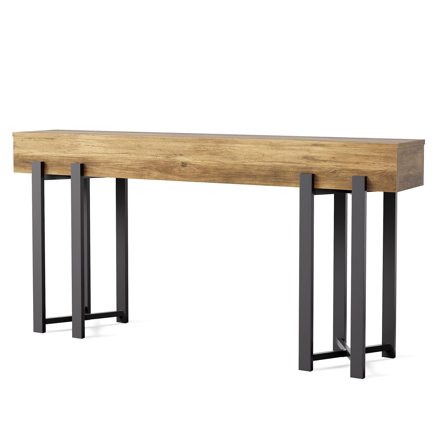 63-Inch Industrial Console Table - Rustic Brown Entryway Table