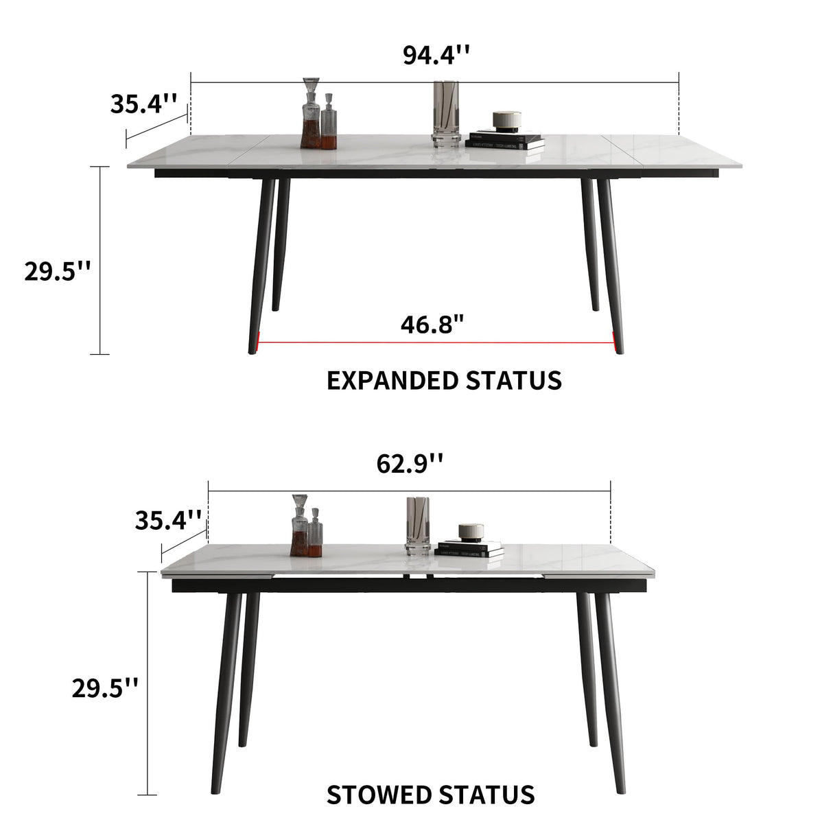 62.9'' to 94.4'' Extendable Dining Tables for 6 to 10 - New sintered Stone Material