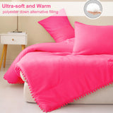 Boho Pom Pom Ball Fringe Twin Comforter Set, 2 Piece Hot Pink Lightweight