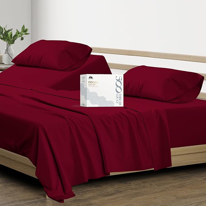 King Size Cotton Sheets Set - 500 Thread Count 4 PC 100% Cotton Sheets for King Bed,