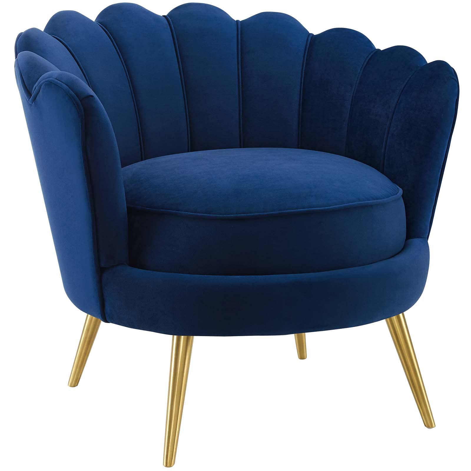 Admire Scalloped Edge Performance Velvet Accent Lounge Arm Chair in Navy