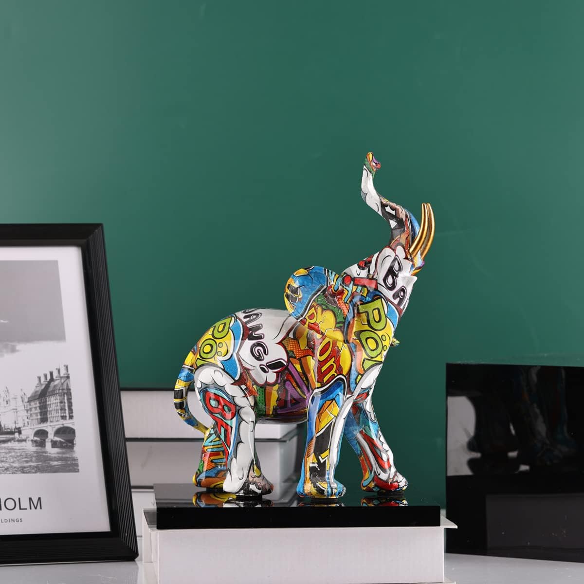 Elephant Decor Creativity Graffiti Elephant Figurines, Resin Colorful Elephant Statues