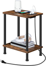 Side/End Table with Charging Station, USB Ports and Outlet, Nightstand with 2-Layer Storage Shelves for Small Spaces, Living Room, Bedroom, Stable Frame, Rustic Brown BF09UBZ01