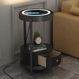 Gold Smart Led Nightstand with White Drawers,14in Sofa Round End Table with USB &