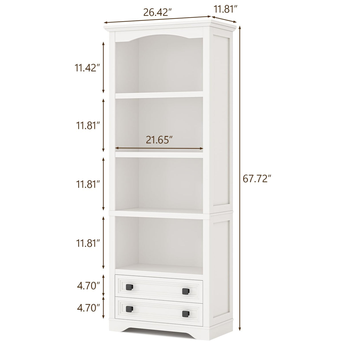 Bookcase with Storage Drawers, Wooden Bookcase with 4-Tier Open Shelves and 2 Drawers,