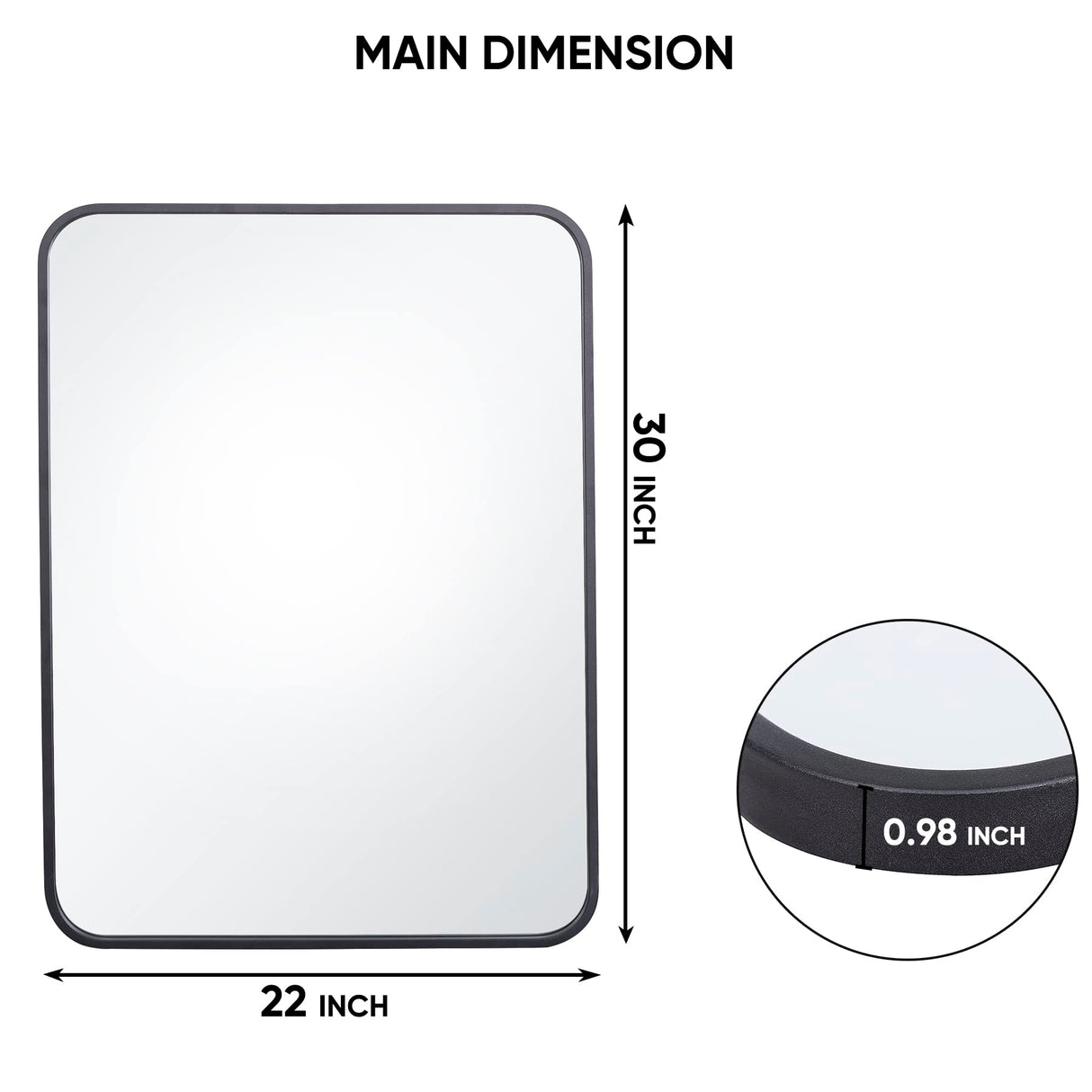 22x30 Inch Black Wall Mirror for Bathroom, Wall Mounted Rectangular Entryways Decor