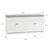 FSR64-W, White Shoe Storage Bench with 2 Flip Drawers & Padded Seat Cushion