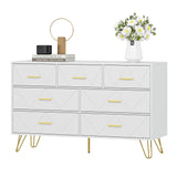 7 Drawers Dresser for Bedroom, White Dresser with Golden Legs & Handles