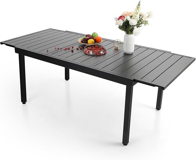 Rectangular Outdoor Dining Table with 1.6"-2" Adjustable Umbrella Hole