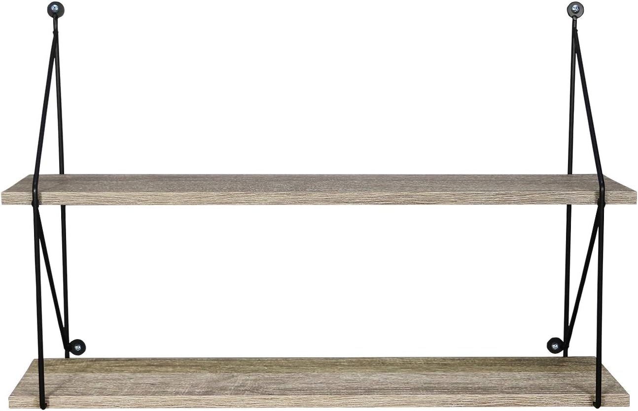 Floating Shelf with Metal Brackets — Wall Mounted Rustic Wood Wall Storage