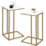 C Shaped End Table Set of 2, Small Side Table for Sofa and Bed, Couch Tables That Slide