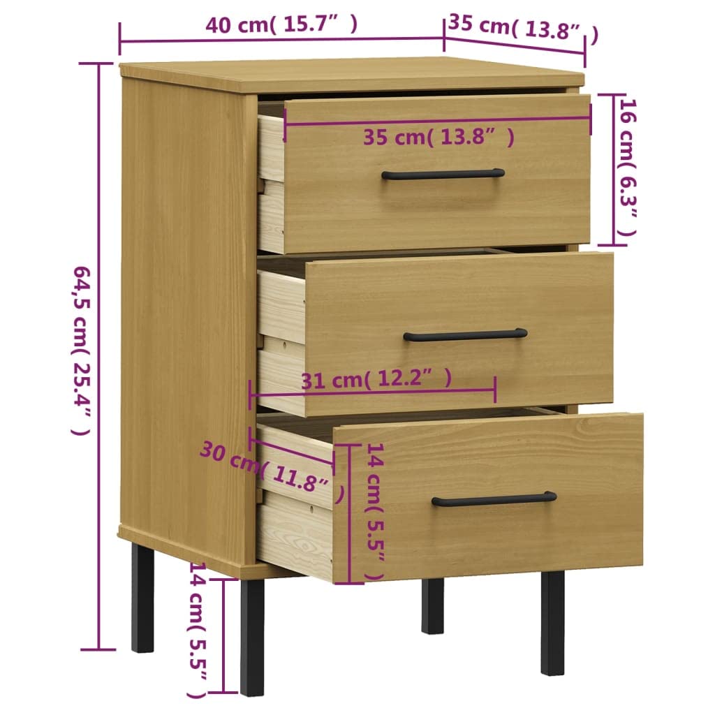 Industrial Bedside Cabinet in Brown | Free-Standing Side Cabinet | Rectangular