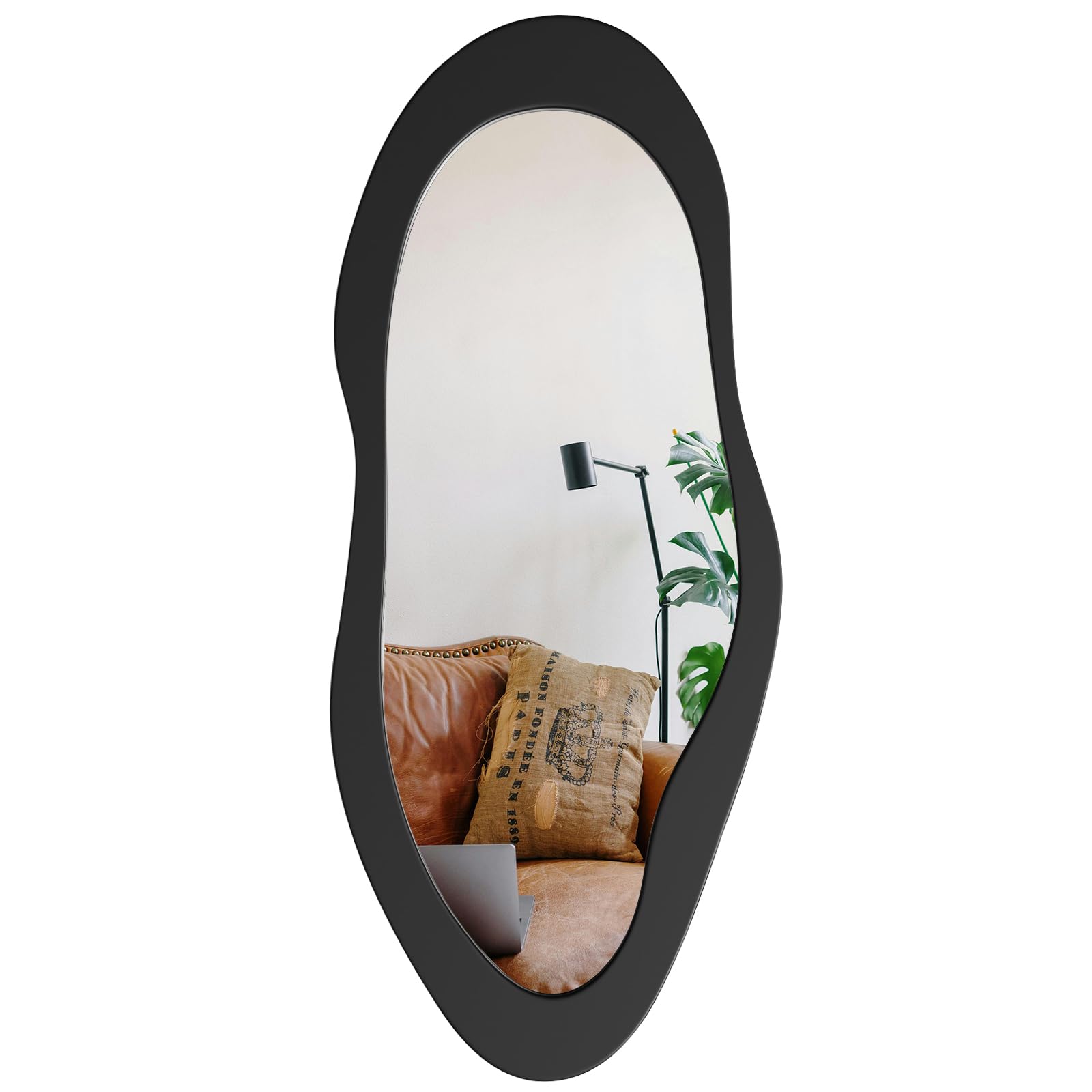 55" x 24" Irregular Wavy Full Length Mirror - Wall Mounted Wooden Frame