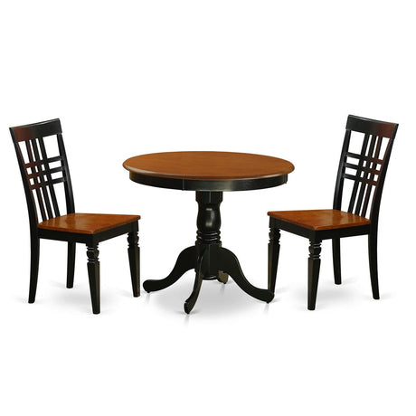 ANLG3-BCH-W 3 Piece Room Set Contains a Round Kitchen Table with Pedestal and 2 Dining Chairs,