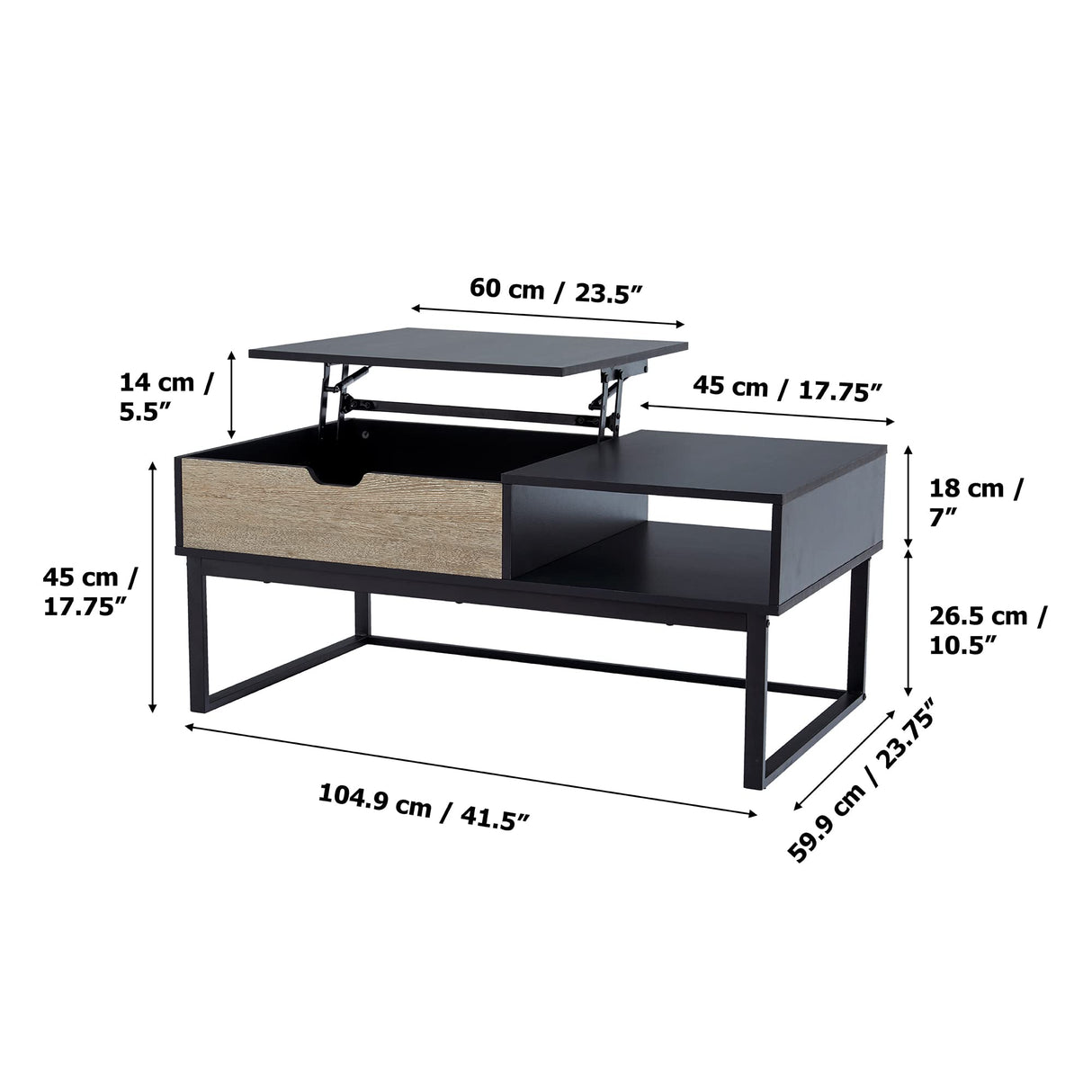 Peaktop Lift Top Coffee Table with Storage and Metal Legs