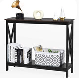 Console Table with Storage Shelf, Narrow Accent Table X Form Frame, 2-Tier Sofa Side Table