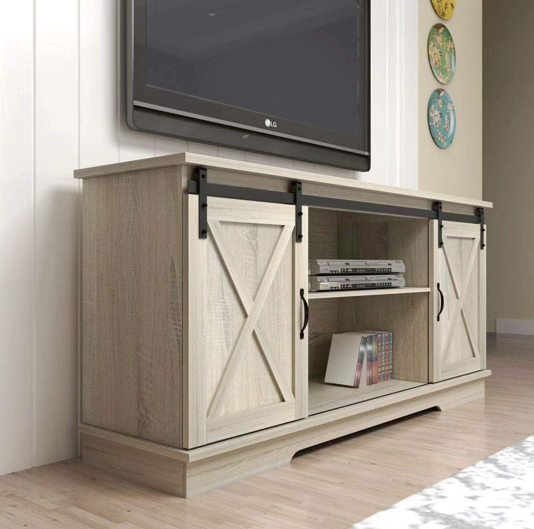 TV Stand, Storage Cabinet with Sliding Barn Doors and Adjustable Shelves, Modern 28”H,