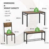 Kitchen Table and 2 Chairs for 4 with Bench, 4 Piece Dining Sets for Small Space