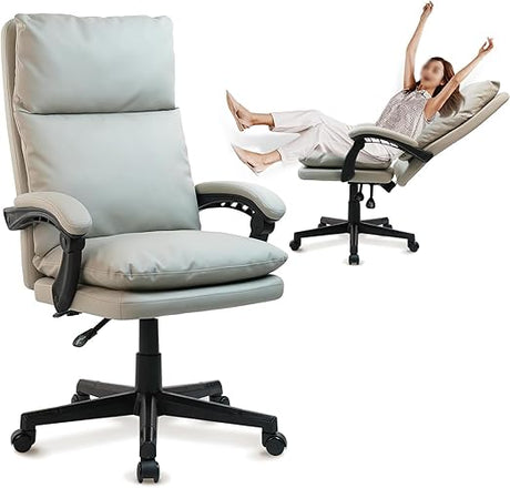 Ergonomic Office Chair Desk Chair with PU Leather High Back Flip-Up Arms Wheels,