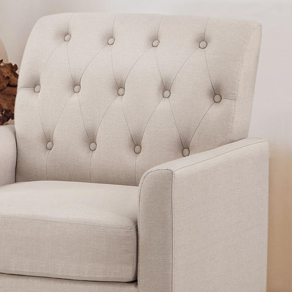 Rosevera Keene 30”Accent Chair Fabric Upholstered Comfy Arm Chair Tufted Comfy for Reading in Bedroom,Living Room, Small Sofa Chair,Armchair for Small Space,Wood Legs,Linen Beige