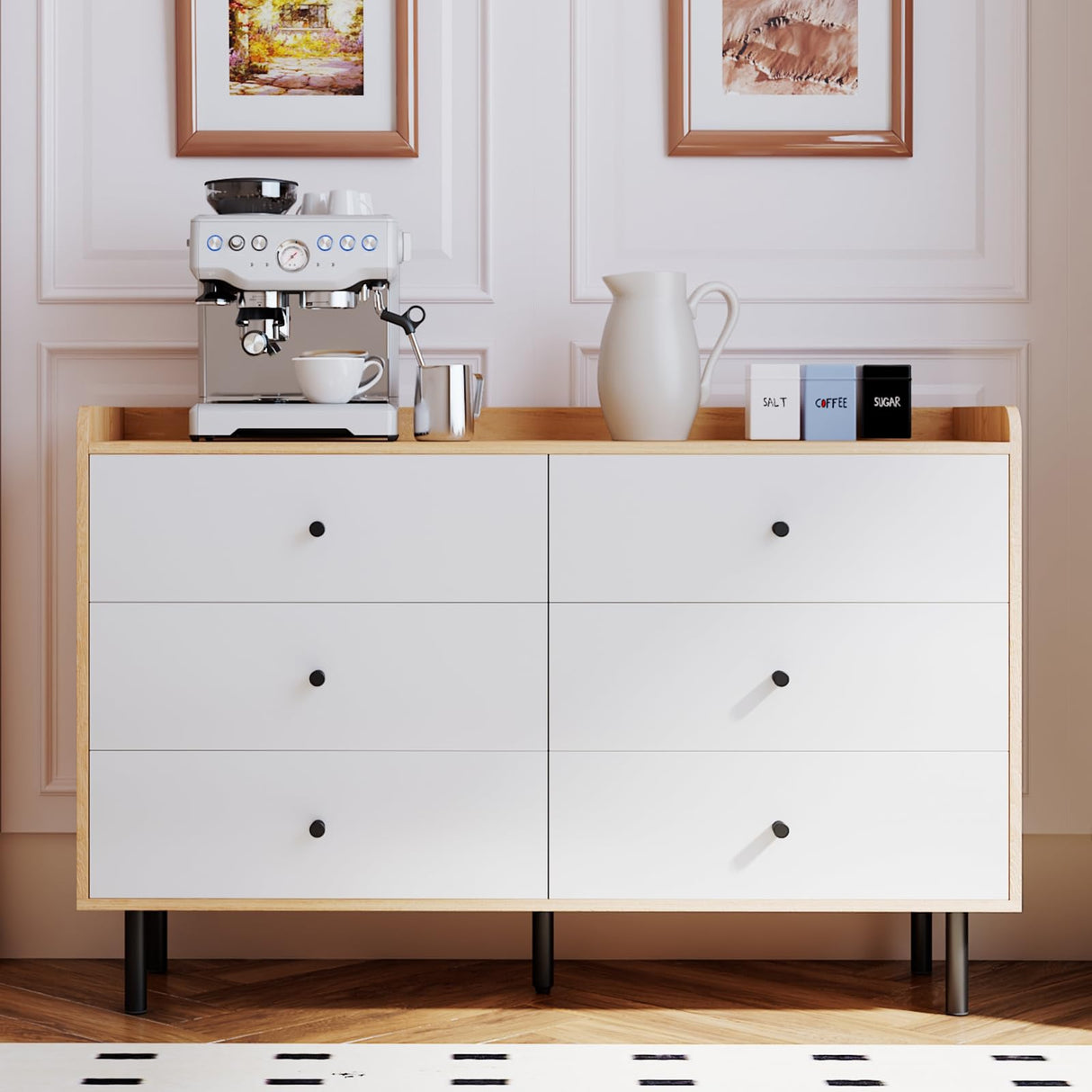 Dresser for Bedroom with 6 Drawers and Metal Handle,Sturdy Frame Modern