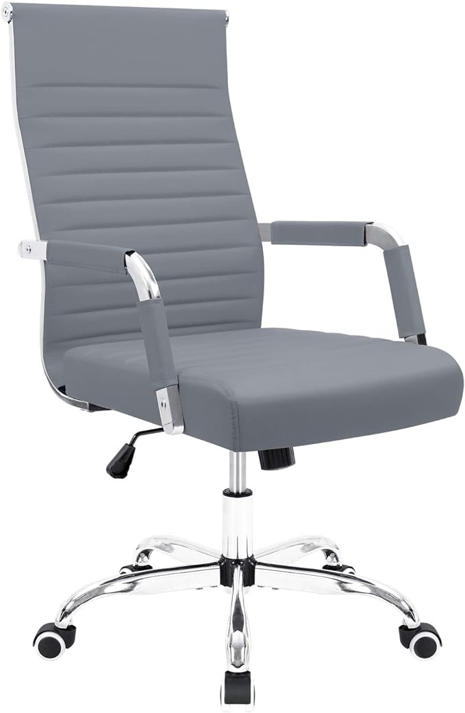 Ribbed Office Desk Chair Mid-Back Leather Executive Conference Task Chair Adjustable